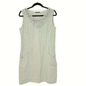 LUNGO L'ARNO Linen Dress Medium Italy Pockets Boho Lagenlook Cottage Beachy‎